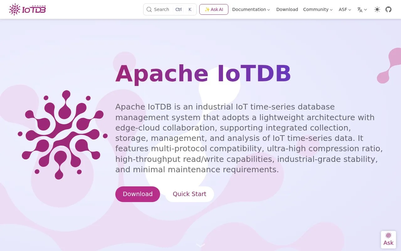 Screenshot of the Apache IoTDB homepage