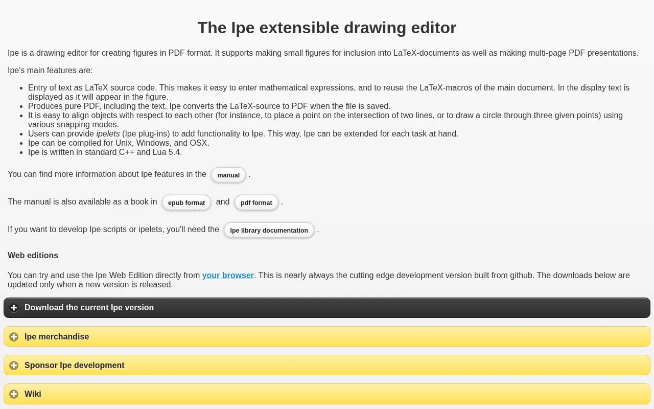 Screenshot of the Ipe homepage
