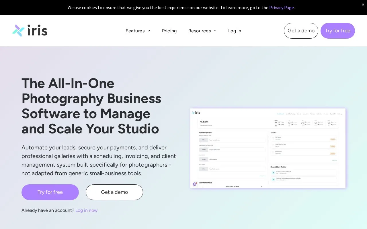 Screenshot of the Iris Works homepage