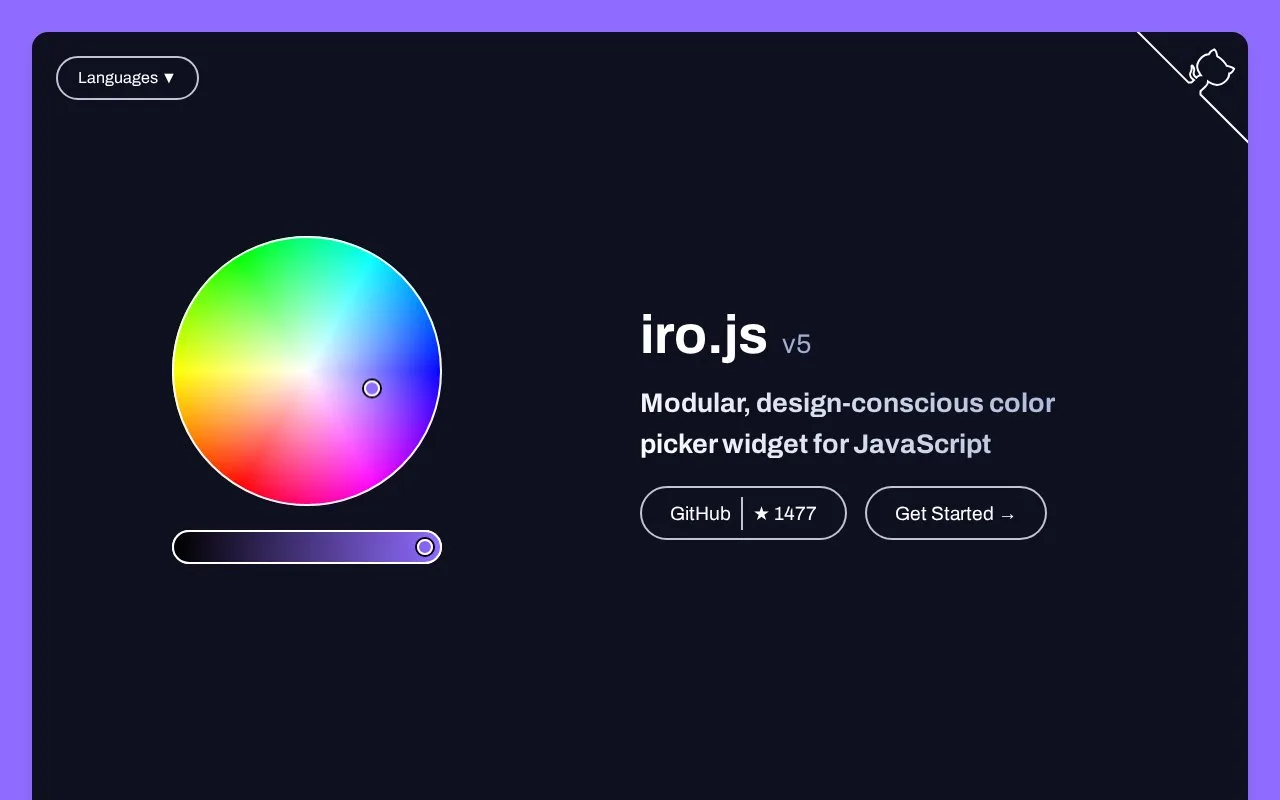 Screenshot of the iro.js homepage