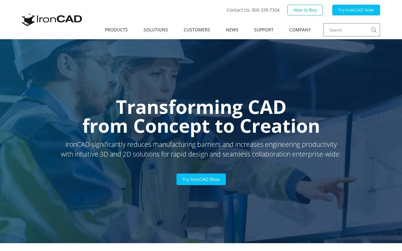 Screenshot of the IRONCAD homepage