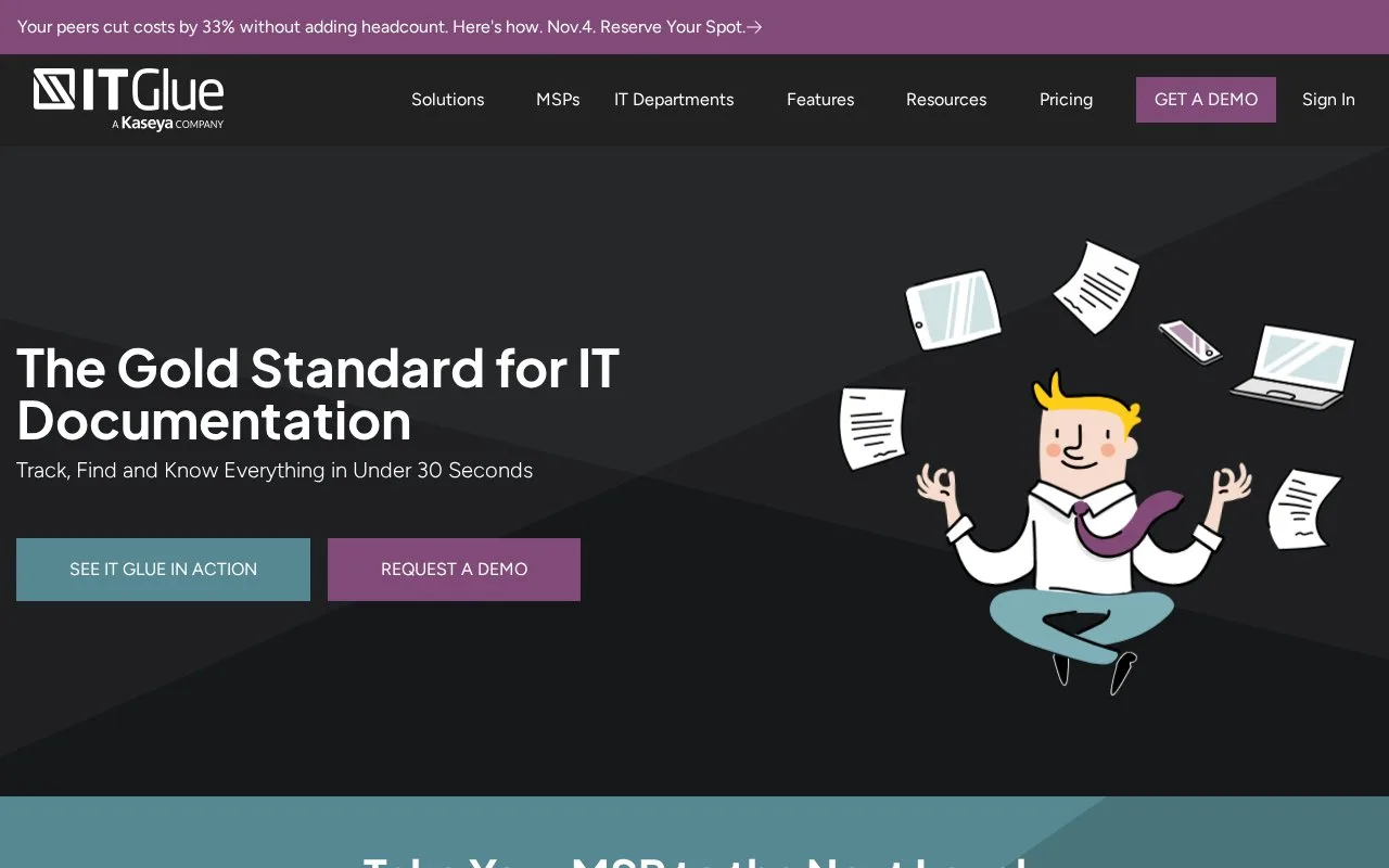 Screenshot of the IT Glue homepage