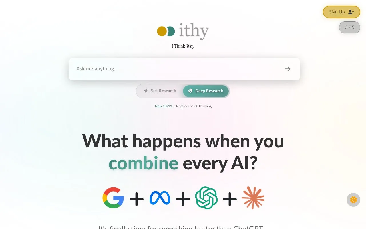 Screenshot of the Ithy homepage