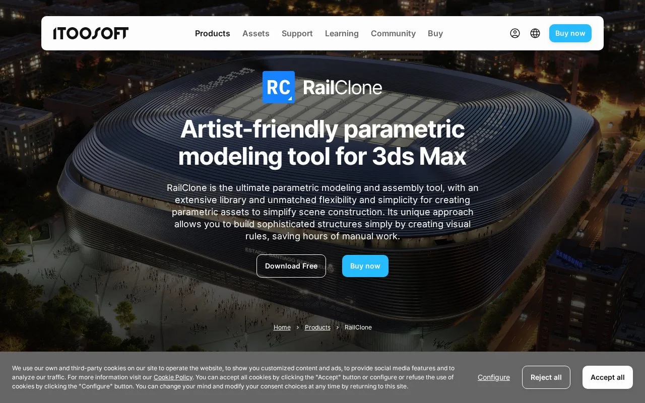 Screenshot of the RailClone homepage