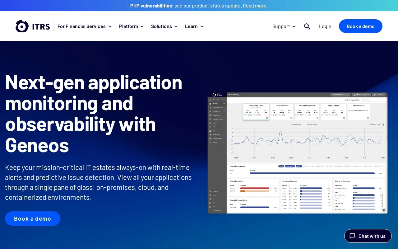 Screenshot of the ITRS Geneos homepage
