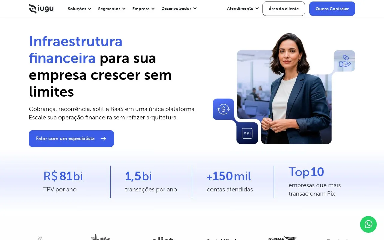 Screenshot of the iugu homepage