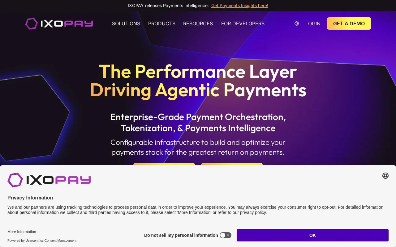 Screenshot of the IXOPAY homepage