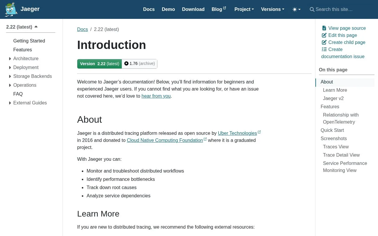 Screenshot of the Jaeger homepage
