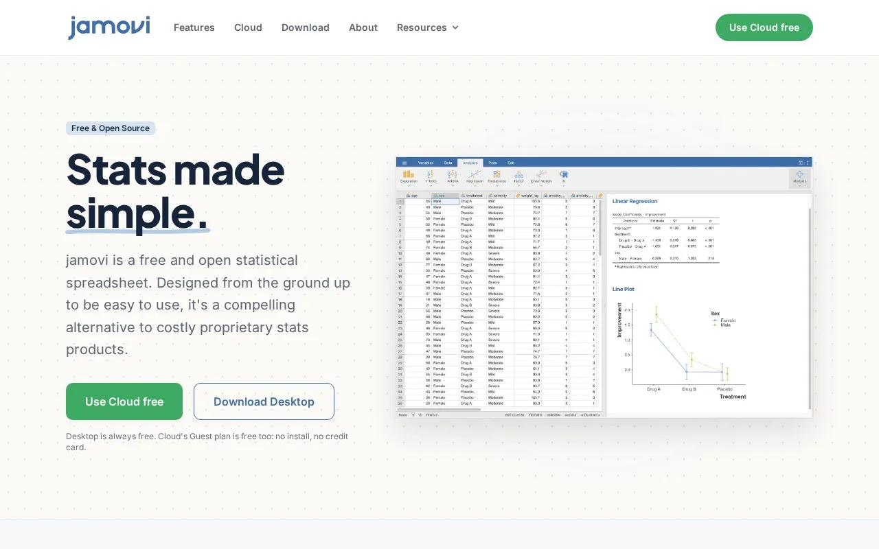 Screenshot of the jamovi Desktop homepage