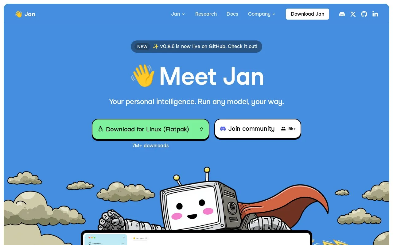Screenshot of the Jan homepage