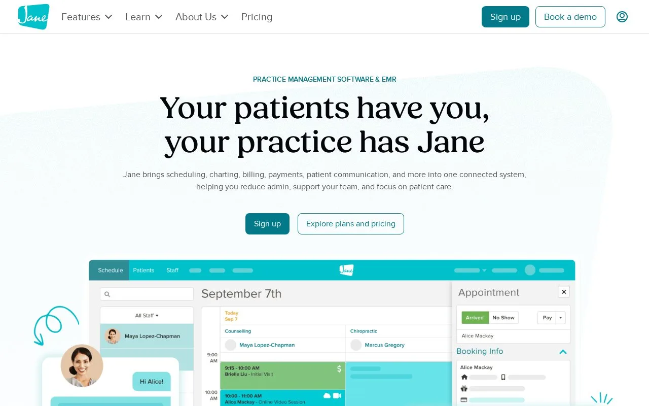 Screenshot of the Jane homepage