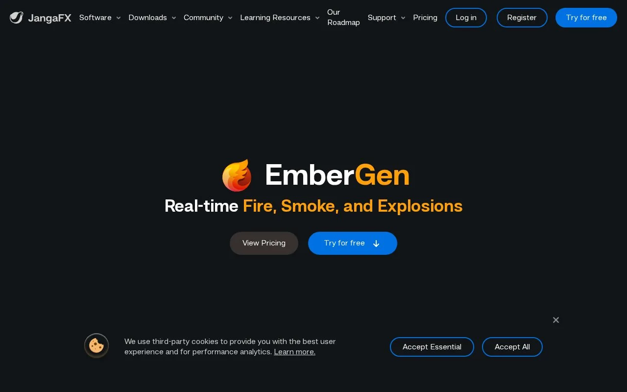 Screenshot of the EmberGen homepage