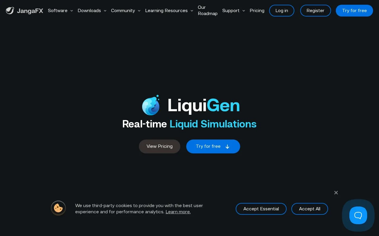 Screenshot of the LiquiGen homepage