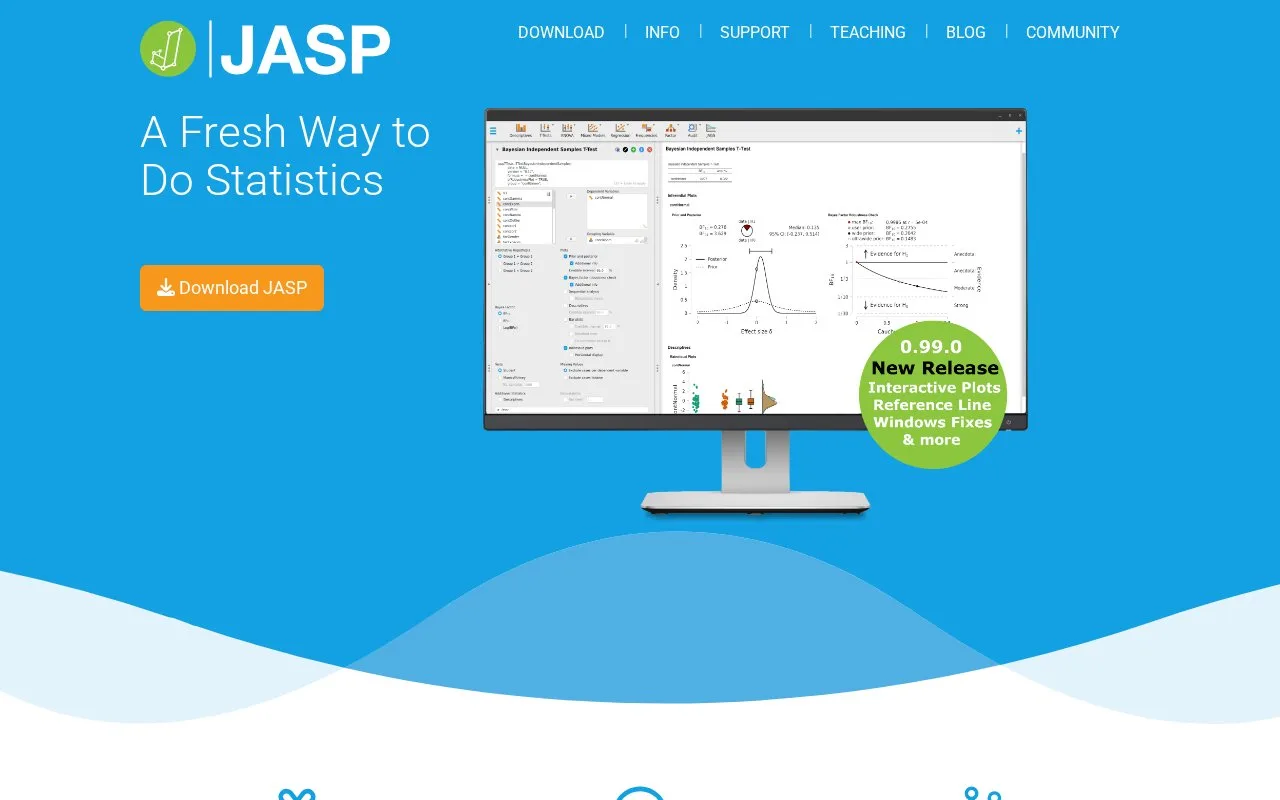 Screenshot of the JASP homepage