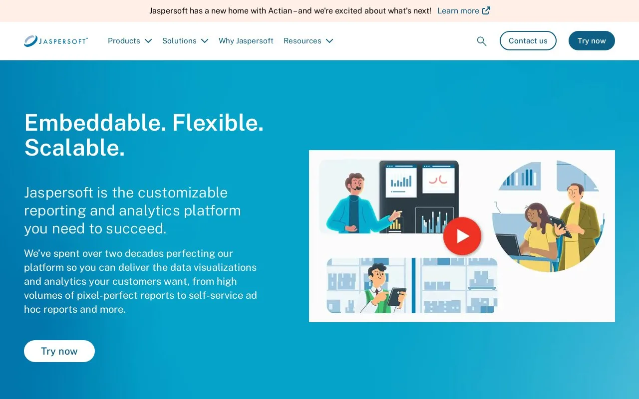 Screenshot of the Jaspersoft homepage
