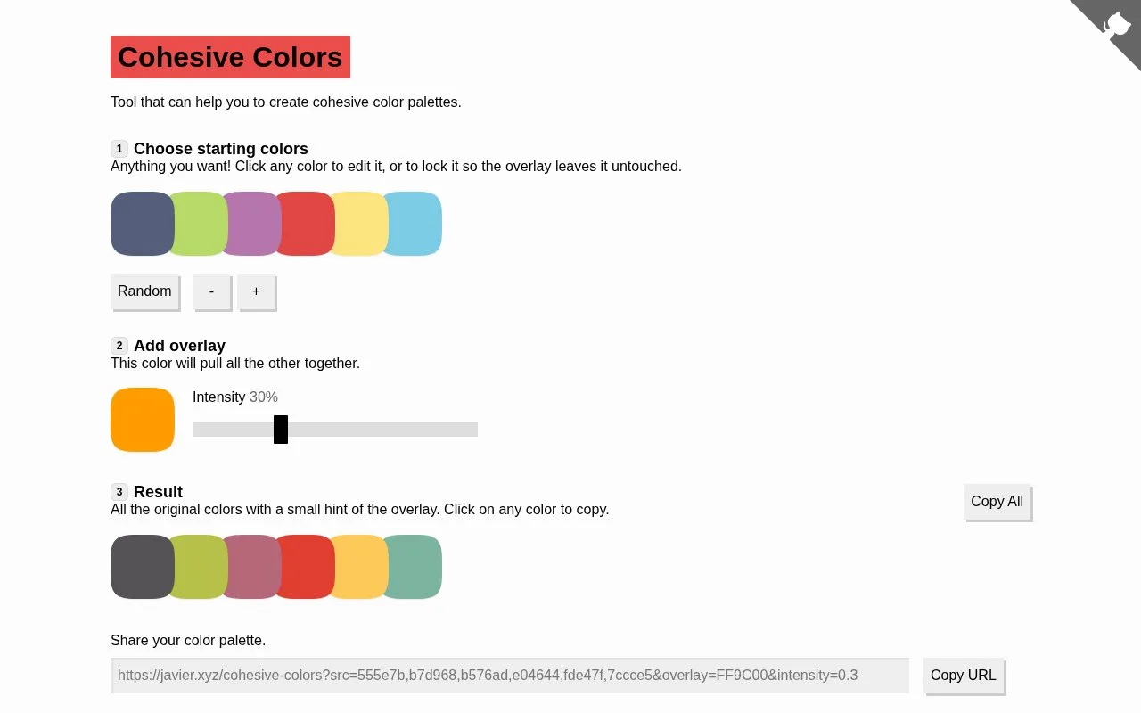 Screenshot of the Cohesive Colors homepage