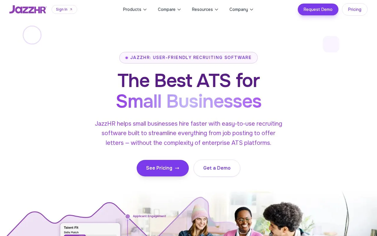 Screenshot of the JazzHR homepage