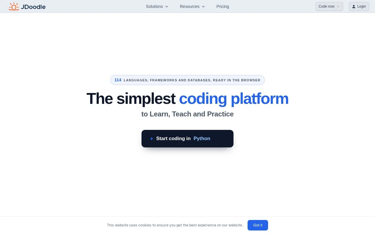Screenshot of the JDoodle IDE homepage
