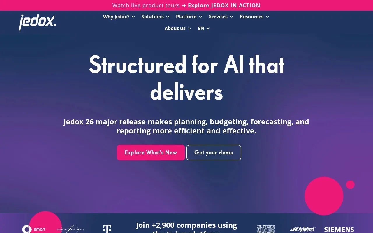 Screenshot of the Jedox homepage