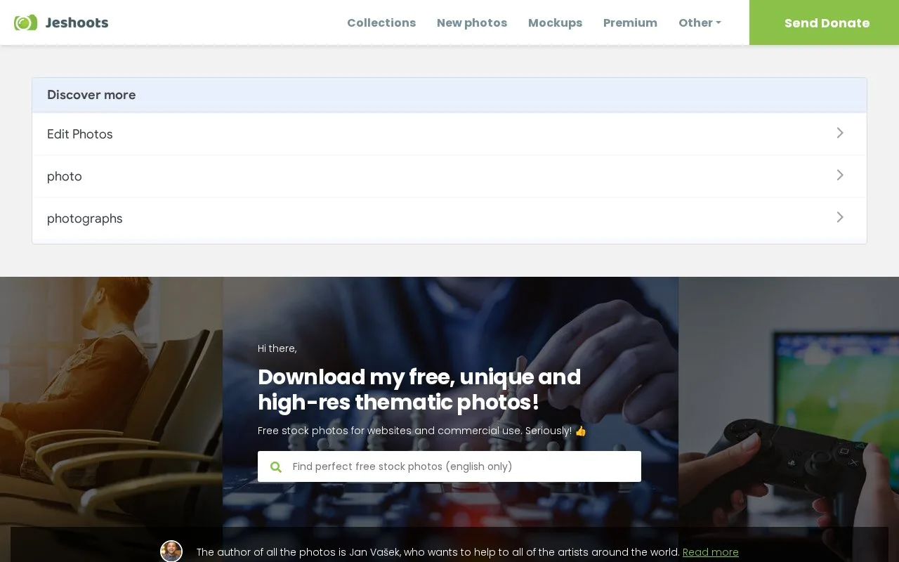 Screenshot of the JESHOOTS homepage