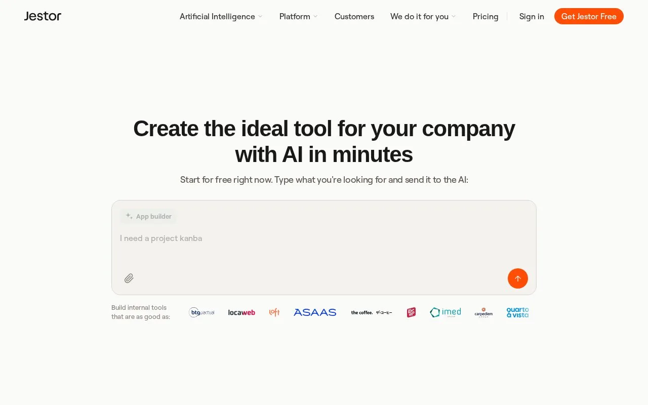 Screenshot of the Jestor homepage