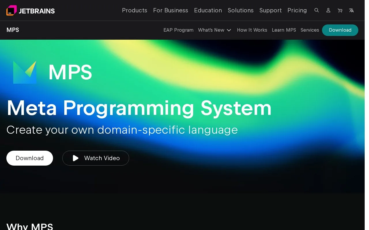 Screenshot of the JetBrains MPS homepage