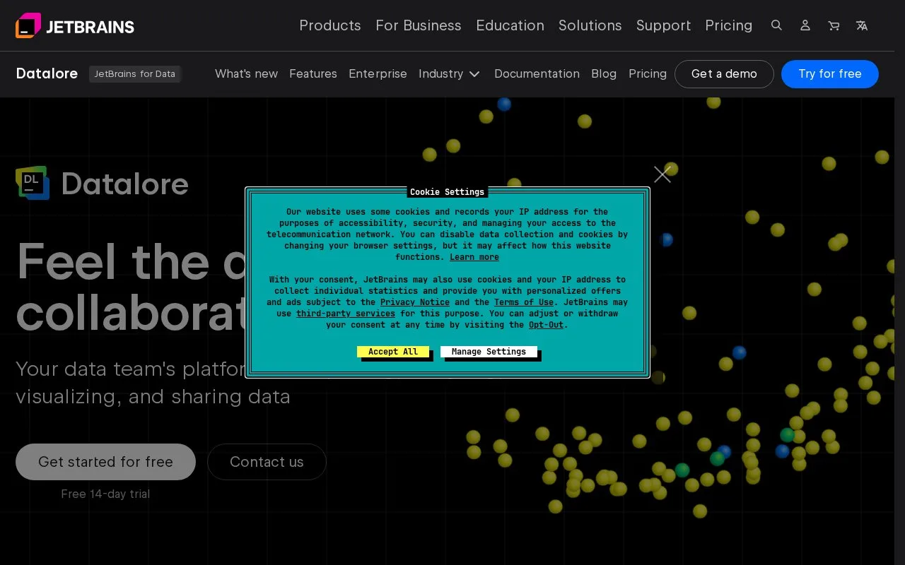 Screenshot of the JetBrains Datalore homepage