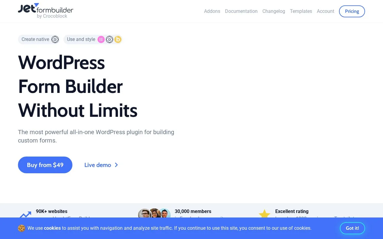 Screenshot of the JetFormBuilder homepage