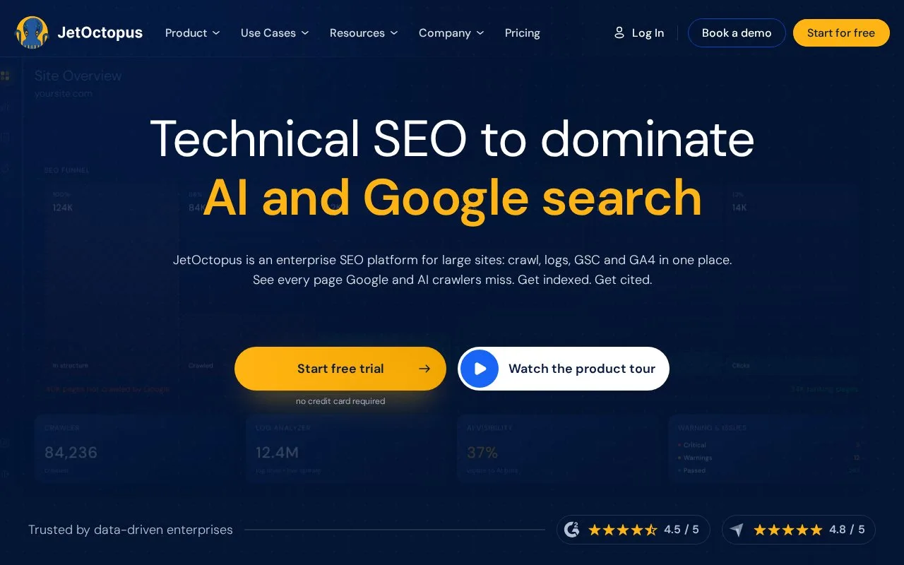 Screenshot of the JetOctopus homepage