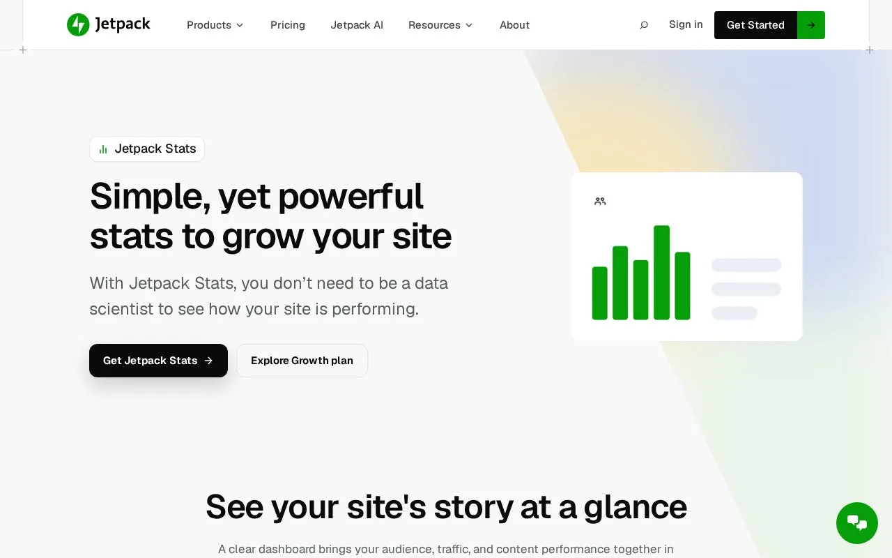 Screenshot of the Jetpack Stats homepage