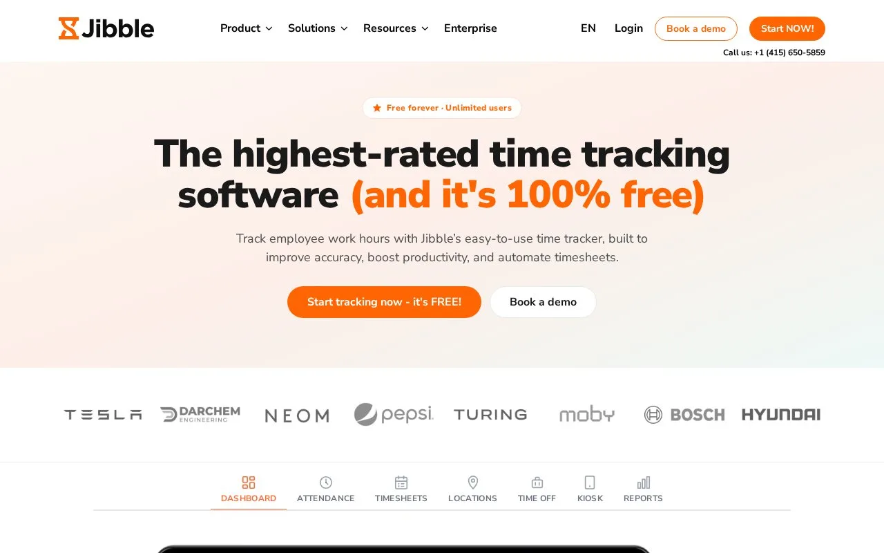 Screenshot of the Jibble homepage