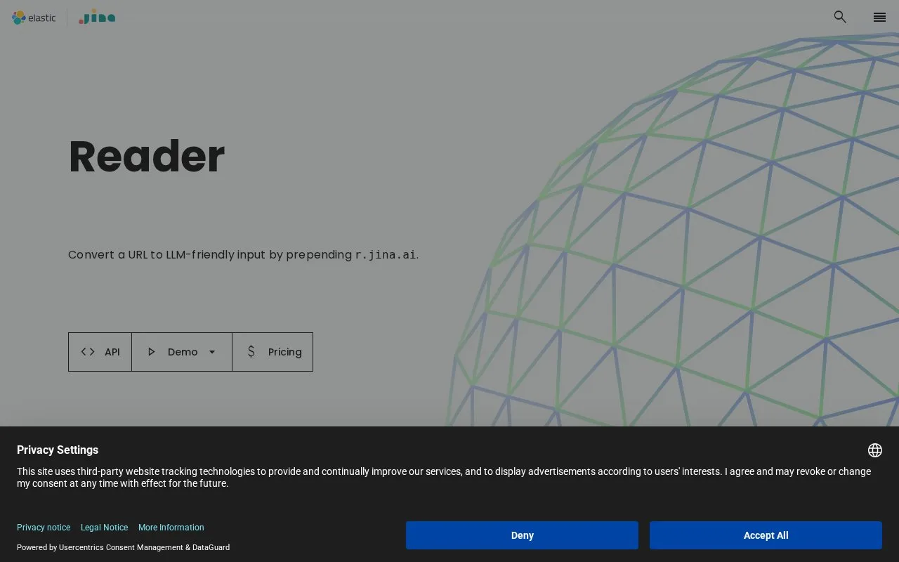 Screenshot of the Jina AI Reader API homepage