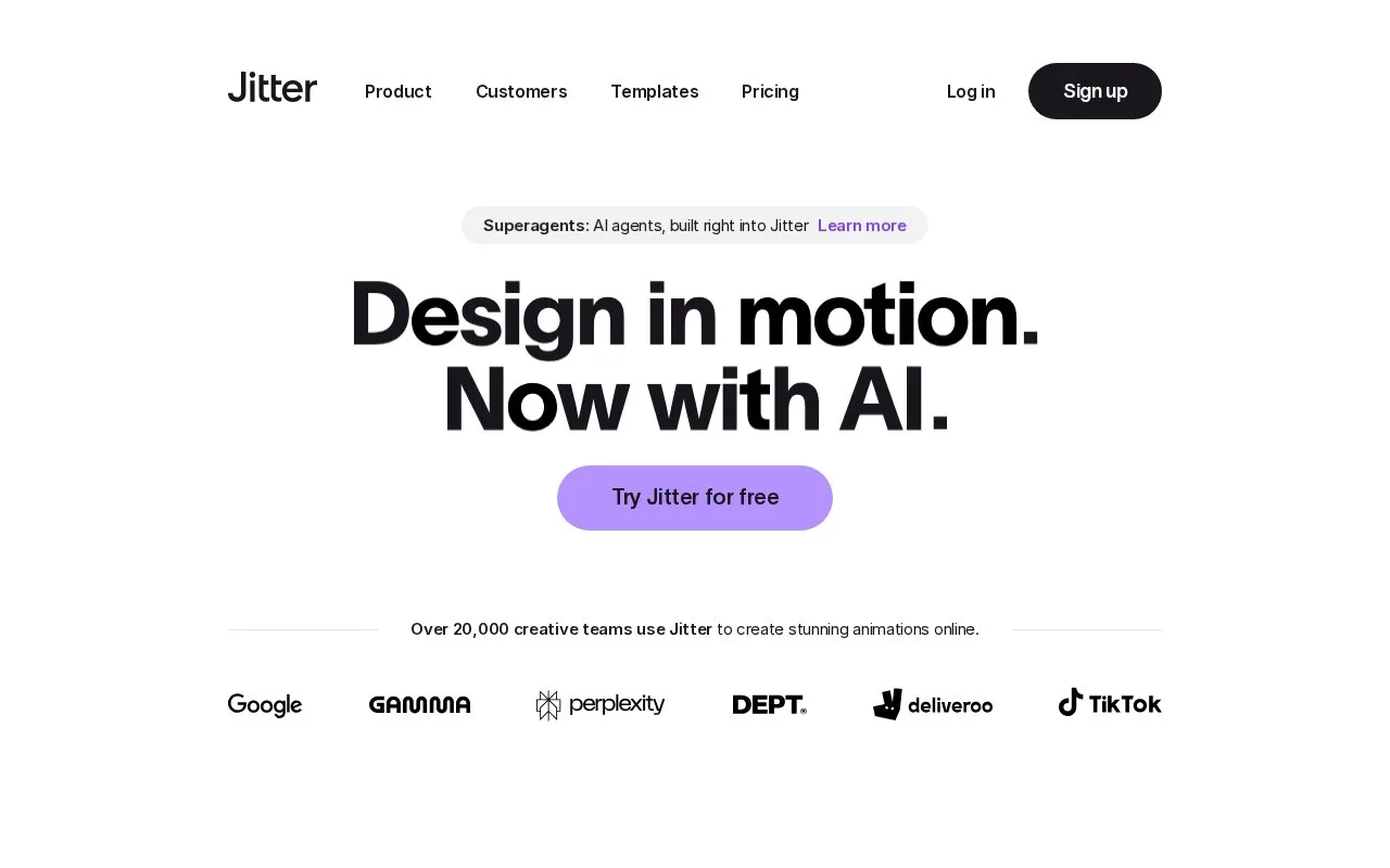 Screenshot of the Jitter homepage