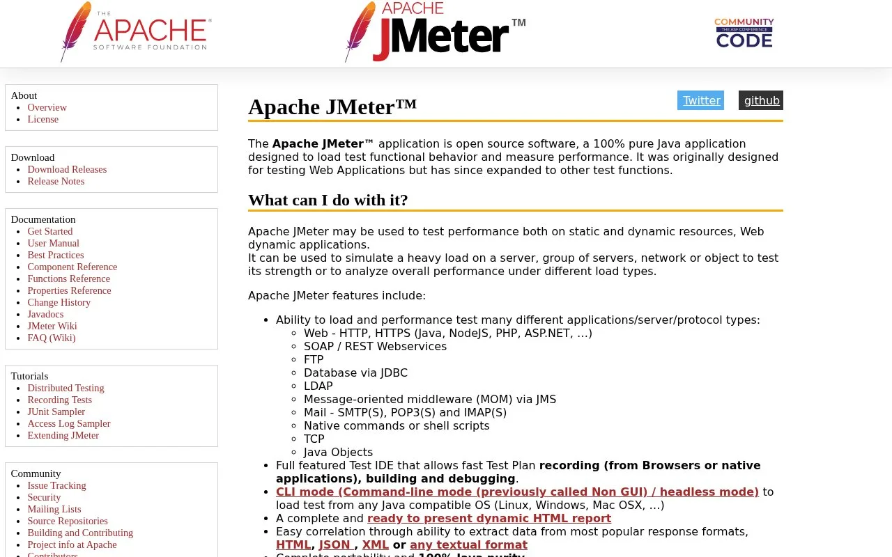 Screenshot of the Apache JMeter homepage