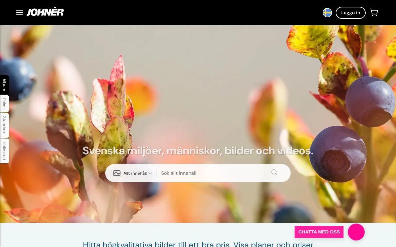 Screenshot of the Johnér Bildbyrå homepage