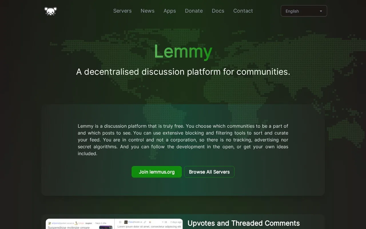 Screenshot of the Lemmy homepage