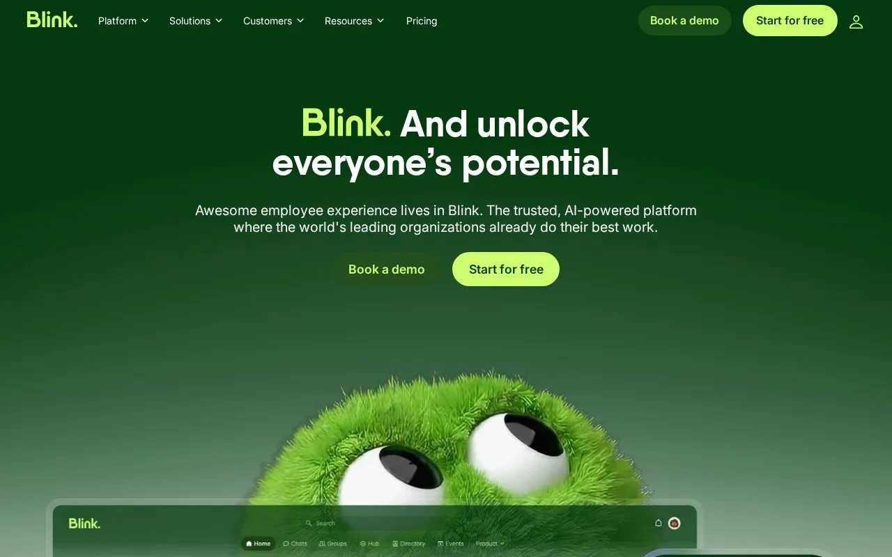 Screenshot of the Blink homepage