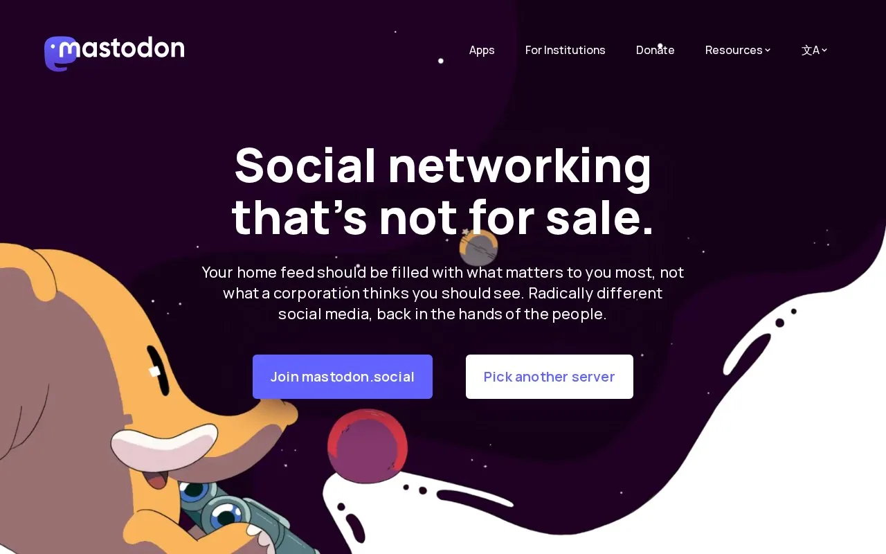Screenshot of the Mastodon homepage