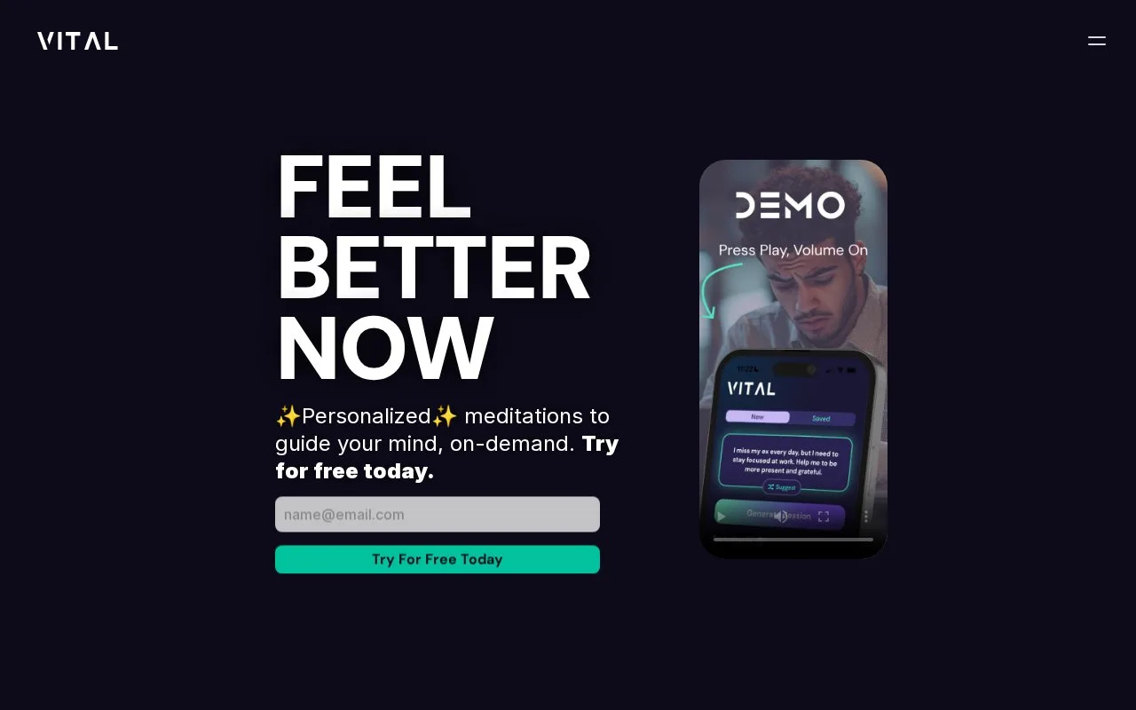 Screenshot of the Vital homepage
