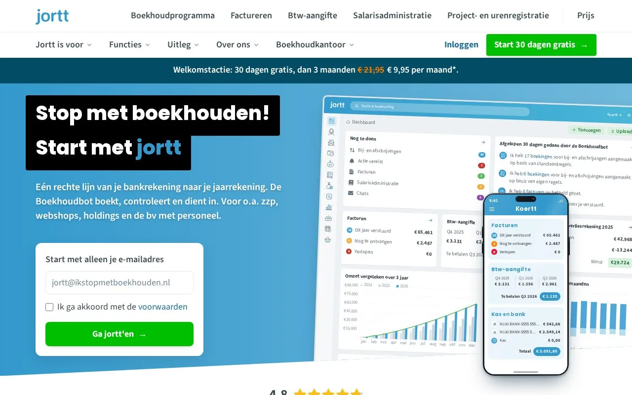 Screenshot of the Jortt homepage