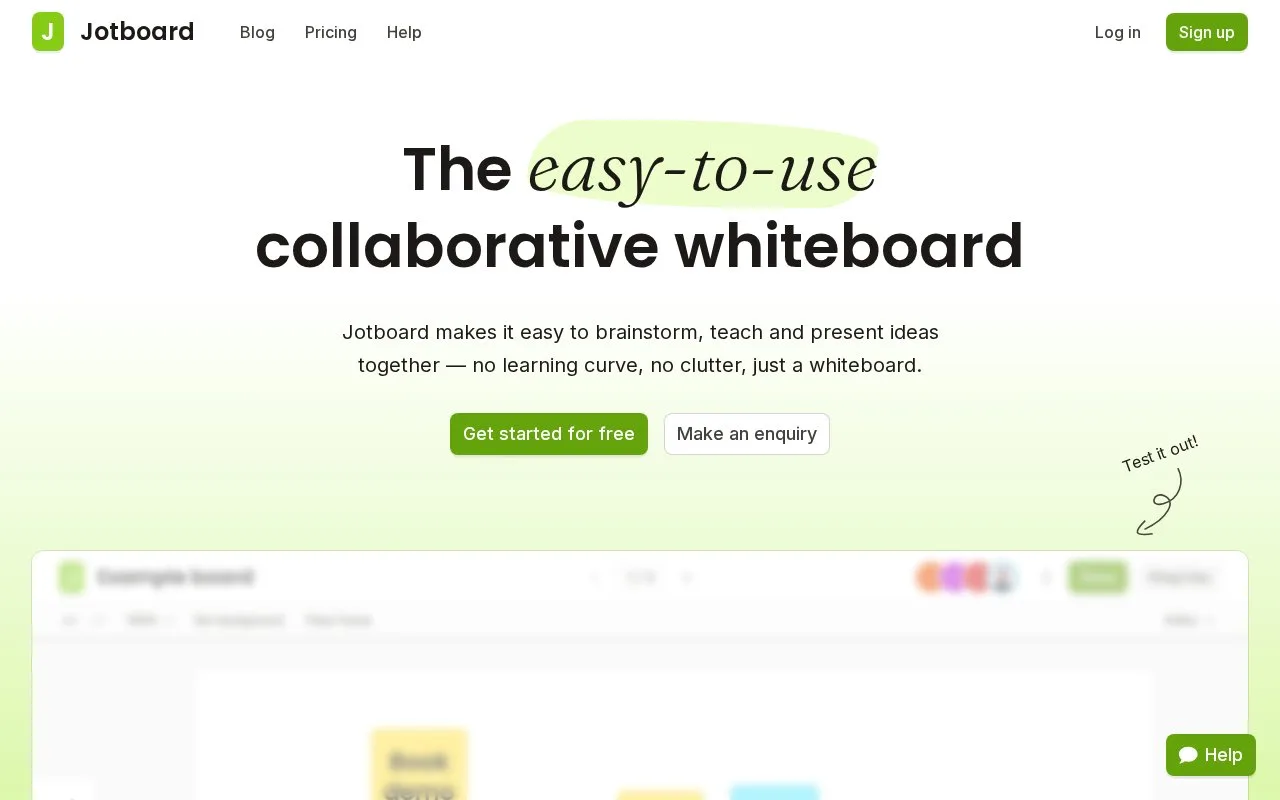 Screenshot of the Jotboard homepage