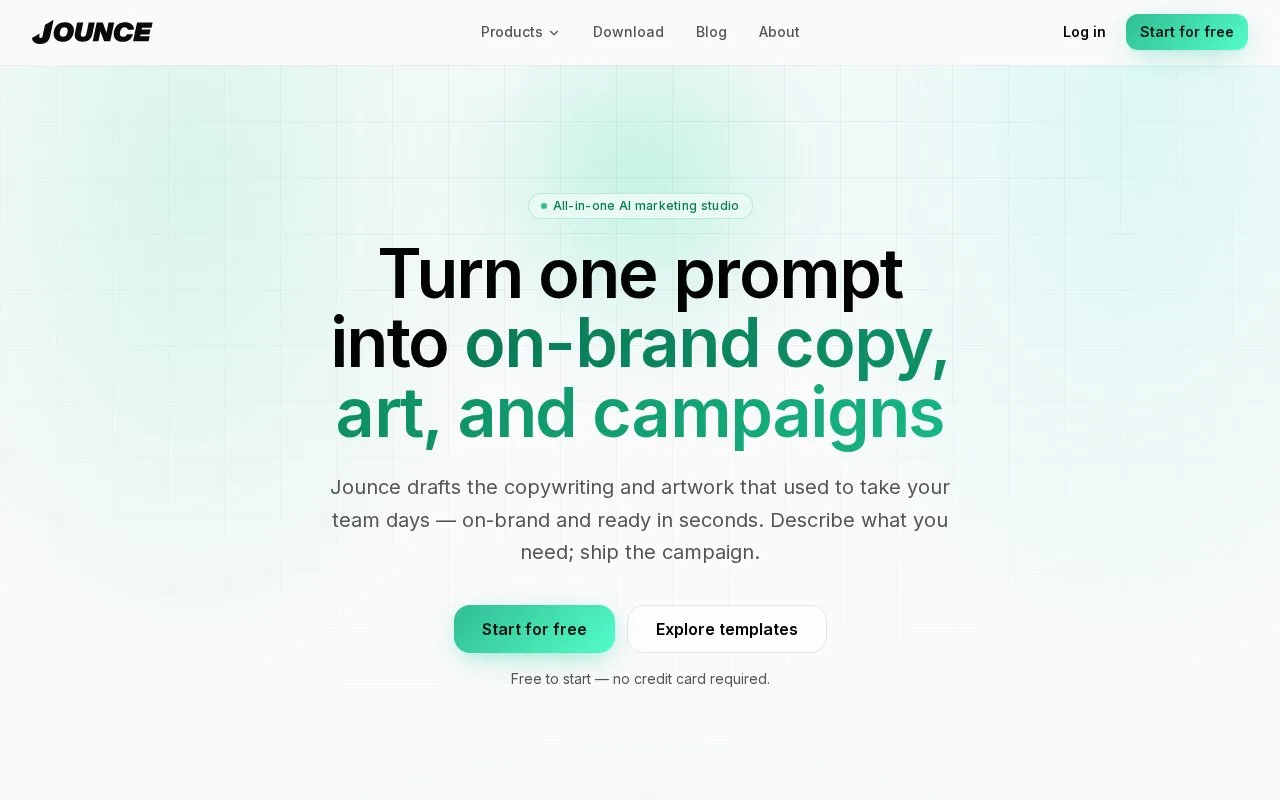 Screenshot of the Jounce homepage