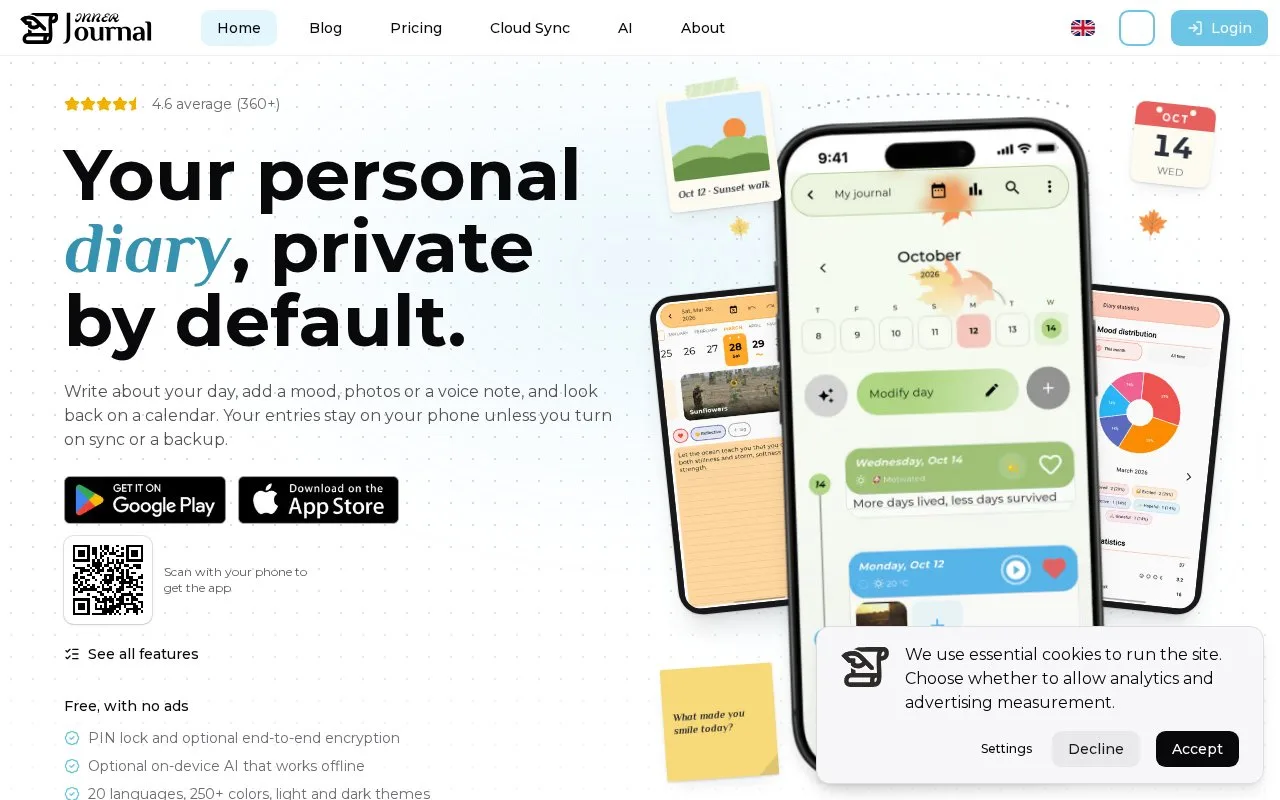 Screenshot of the Inner Journal homepage
