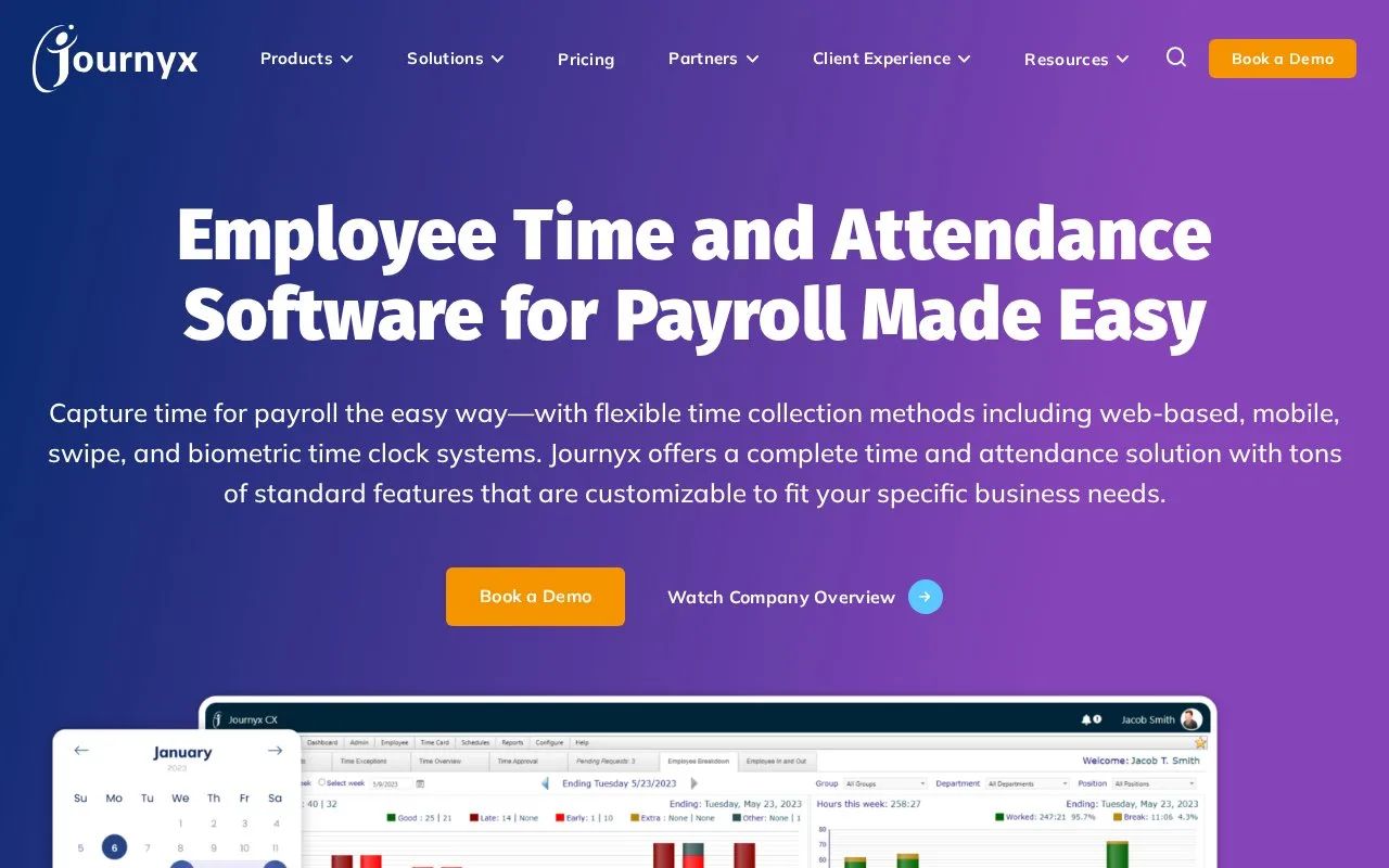 Screenshot of the Journyx Time & Attendance homepage