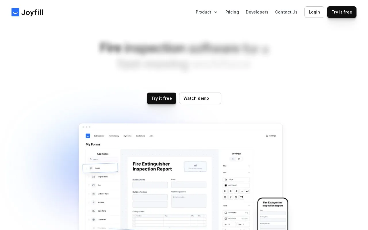 Screenshot of the Joyfill homepage