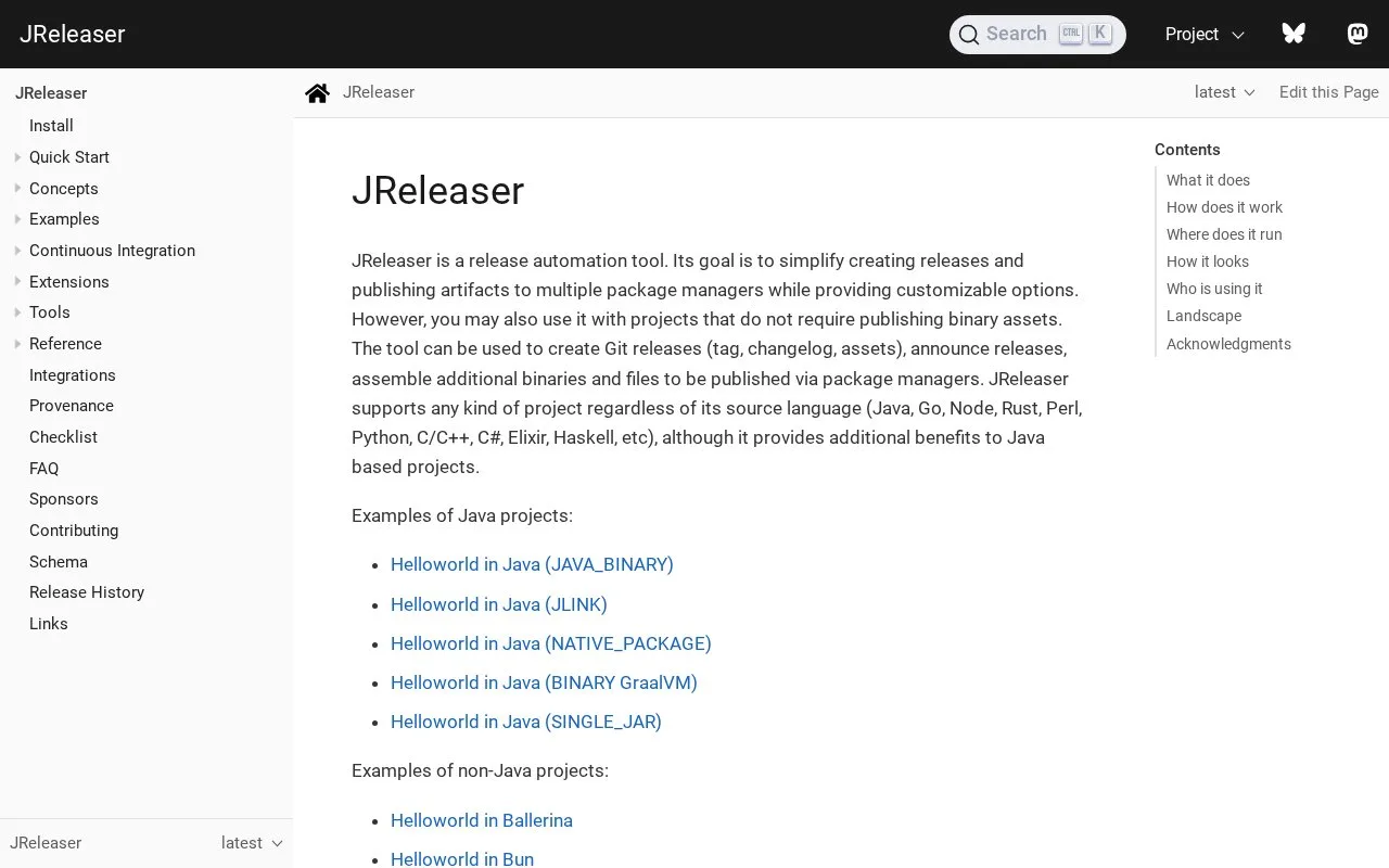 Screenshot of the JReleaser homepage