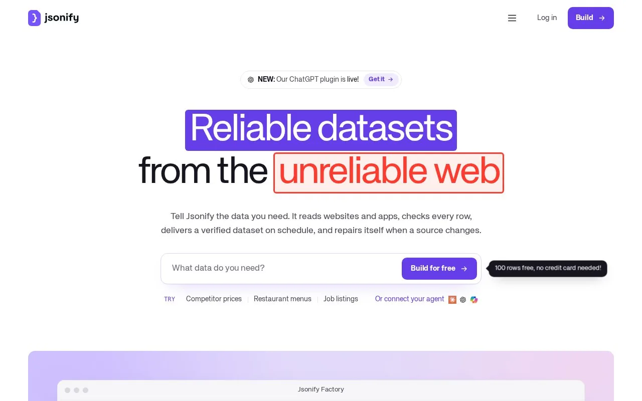 Screenshot of the Jsonify homepage
