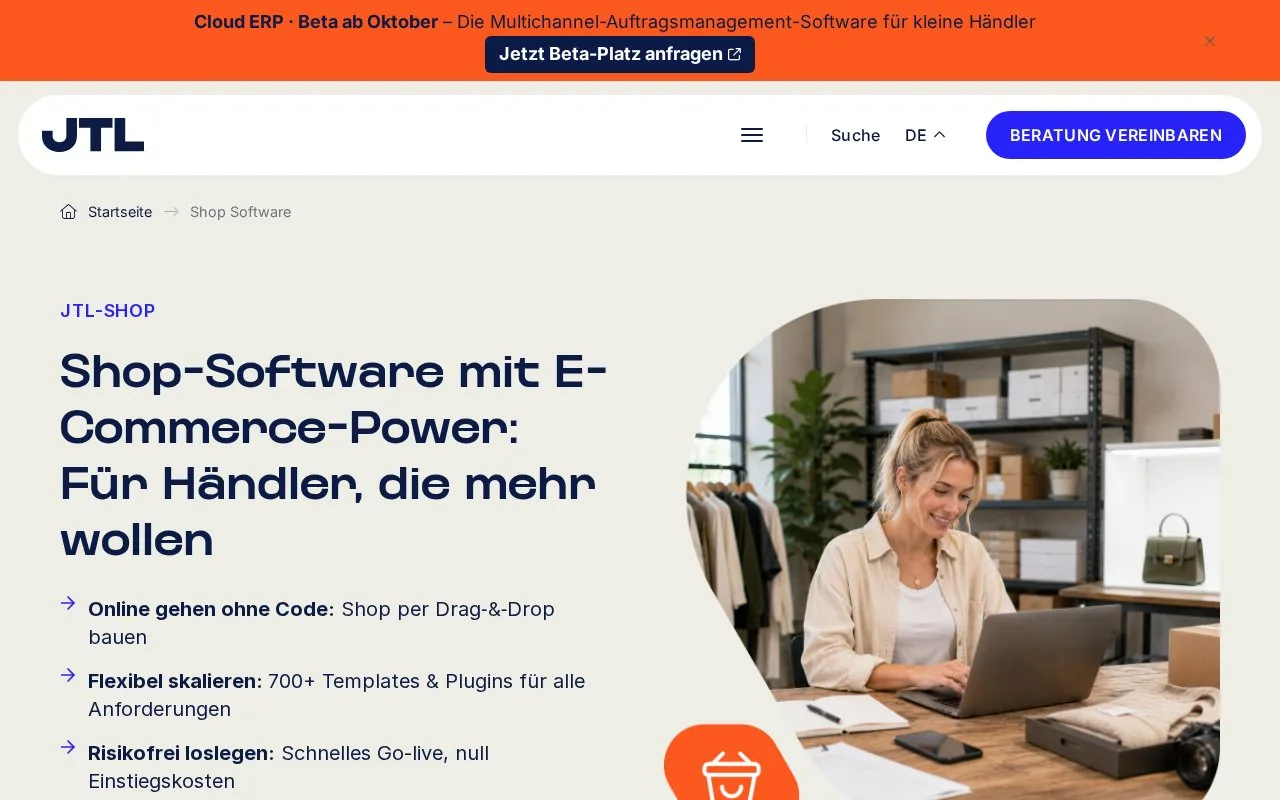 Screenshot of the JTL-Shop homepage