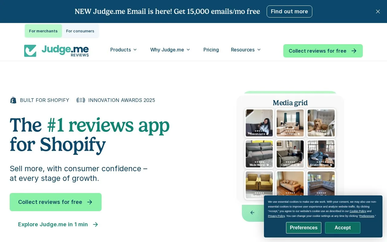 Screenshot of the Judge.me homepage