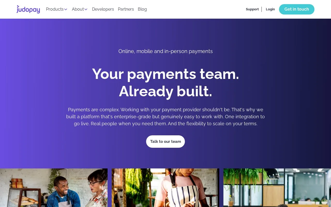 Screenshot of the Judopay homepage